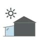 Icon Haus mit Wintergarten und Sonne. UV-Schutz